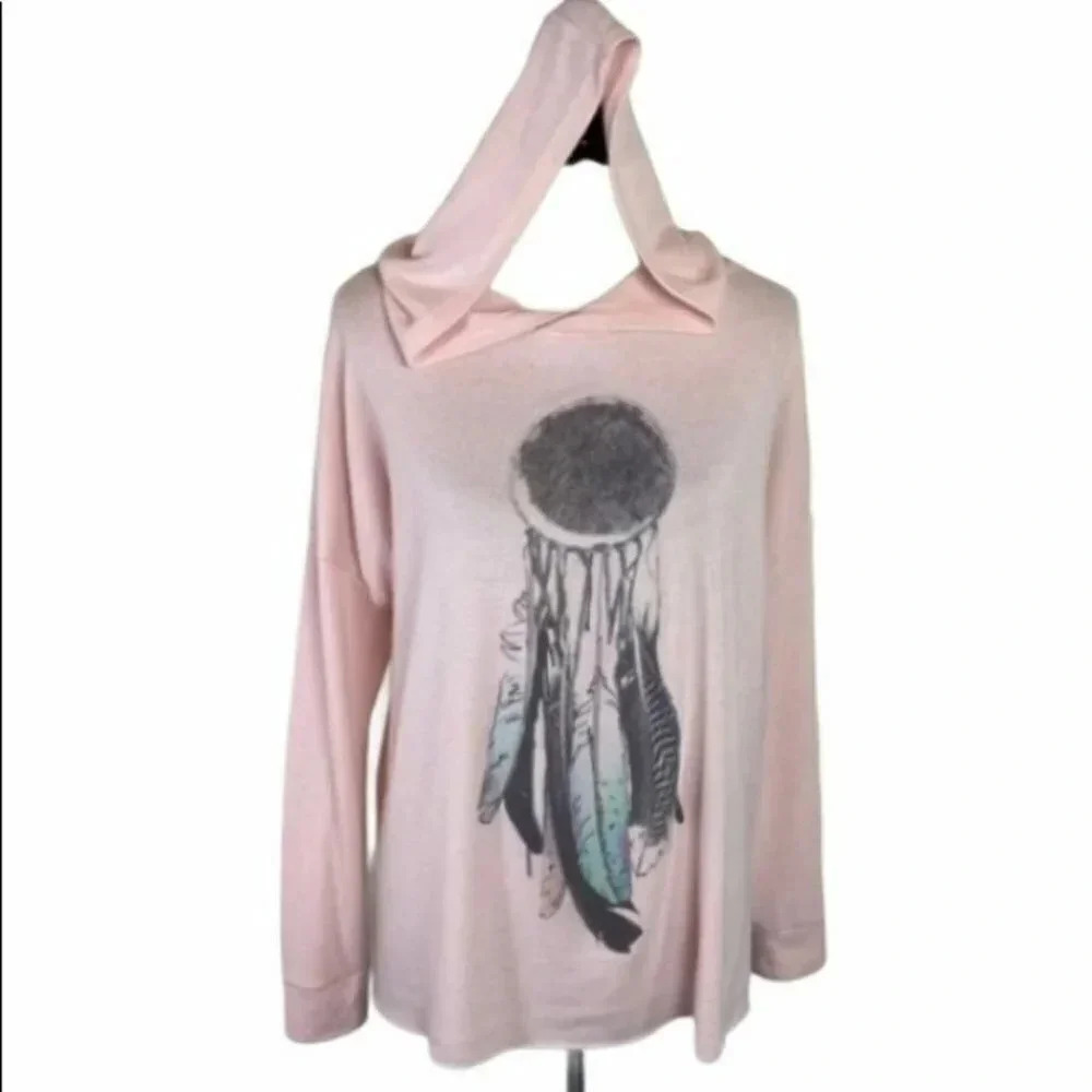 American Eagle‎ Soft & Sexy Plush Hoodie M Pink Dreamcatcher Graphic Pullover